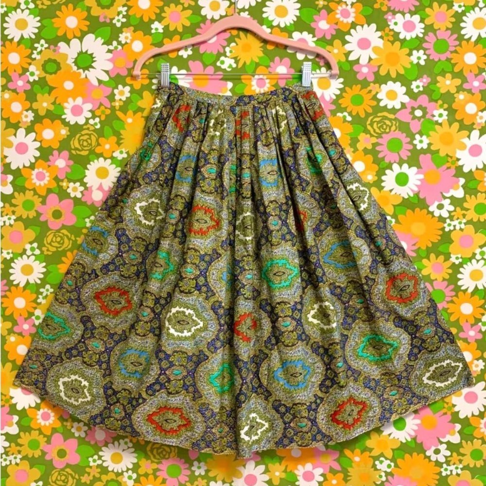 50s/60s Vintage Spansih Mosaic Patterned Flare, Circle Skirt